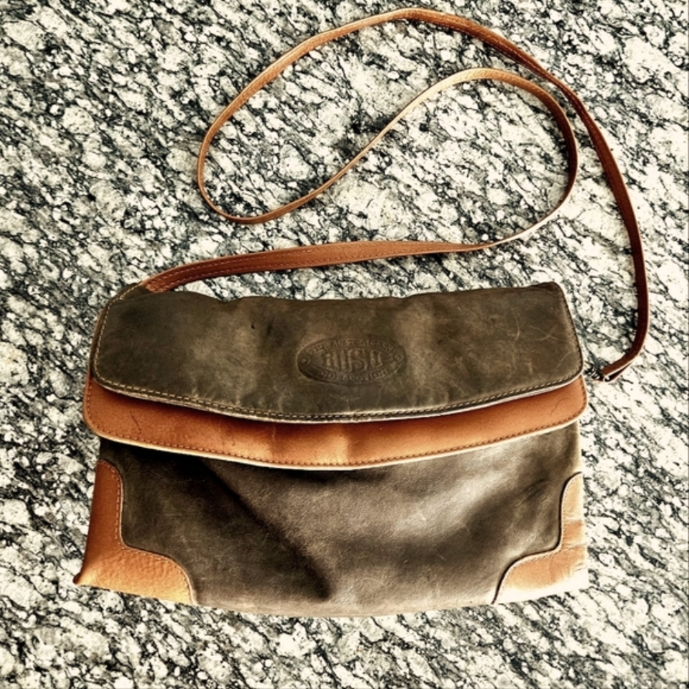 BUSH The Australian Collection Brown And Tan Kangaroo Leather Crossover Boho Bag